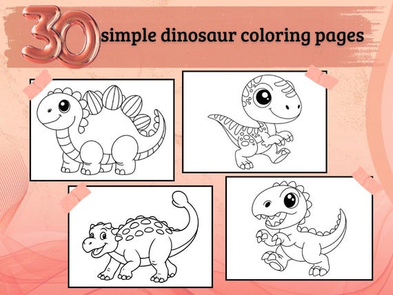 Dinosaur Coloring Pages for Kids | 30 Easy Printable Dinosaur Coloring Pages PDF | Cute Dino Activity Sheets | Instant Digital Download