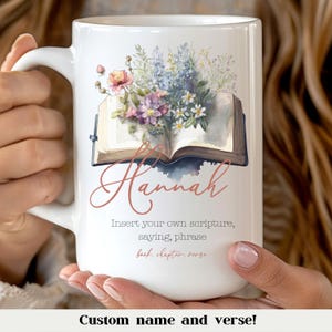 Morning Devotional Mug Personalized Scripture Design Bible Verse Feature Custom Name Option Religious Coffee Cup Faith Based Drinkware Christian Gift Idea Spiritual Inspiration Daily Prayer Companion Encouraging Message Beautiful Floral