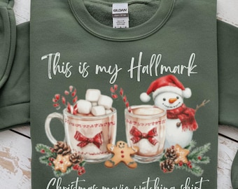 Christmas Movie Shirt Hot Cocoa Sweatshirt Cozy Holiday Movie Watching Shirt Cute Snowman and Gingerbread Pajama Top Winter Lounge Hallmark
