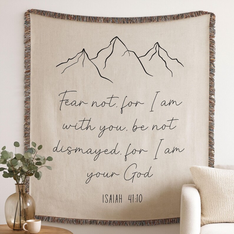 Blanke Scripture Page Bible Verse Blanket Scripture Throw Cotton Woven Cream Design Mountain ...