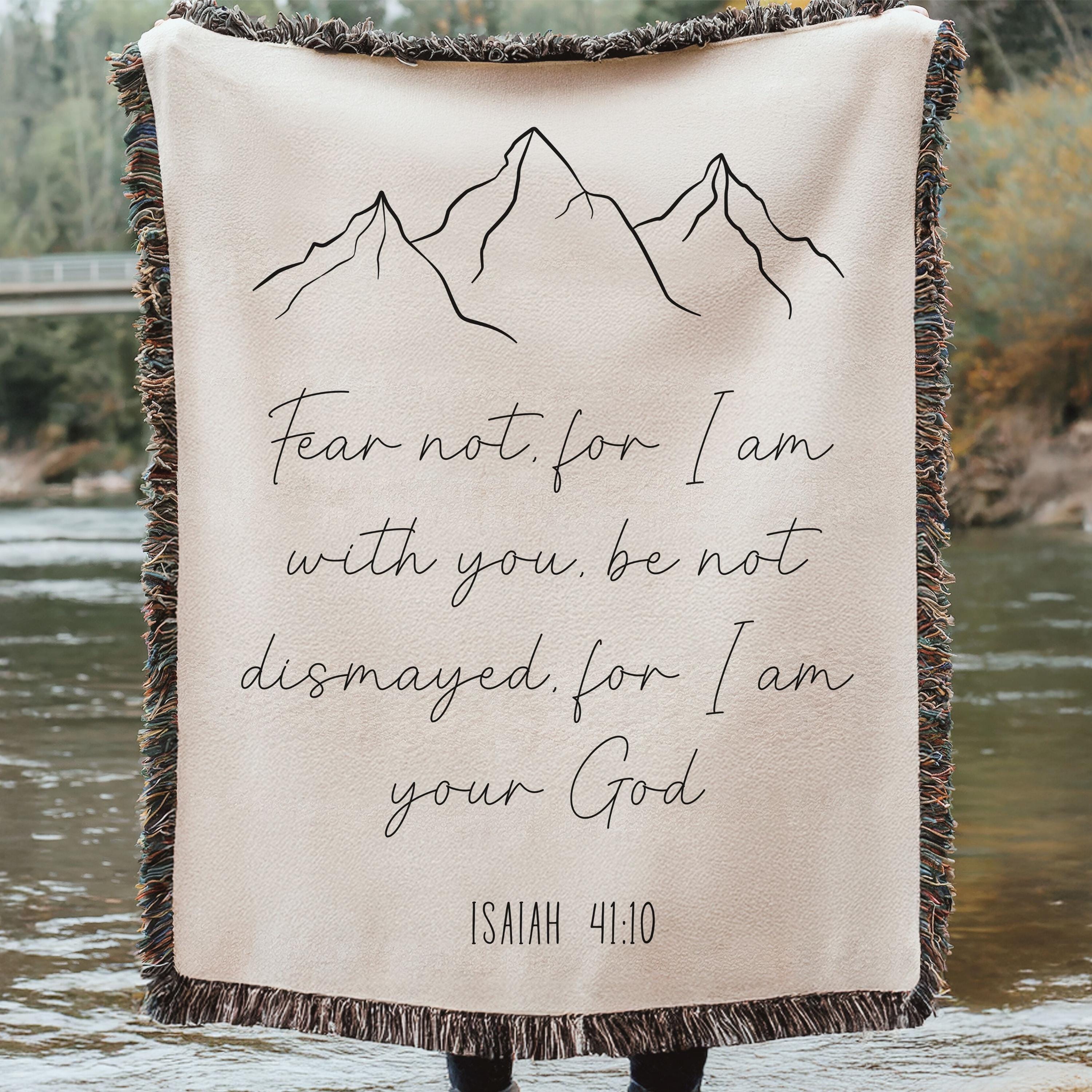 Blanke Scripture Page Bible Verse Blanket Scripture Throw Cotton Woven Cream Design Mountain ...