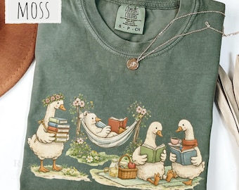 Bookish Gift For Goose Lover Funny Reading Shirt Spring Goose Shirt Book Lover Gift Cozy Reader Shirt Cottagecore Reading Shirt Book Club