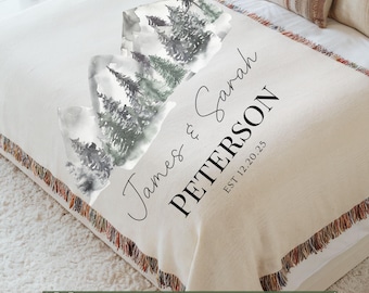 Mountain Wedding Blanket Personalized Gift For Bride Cozy Neutral Throw Custom Name Wedding Keepsake Winter Wedding Decor Cabin Bride