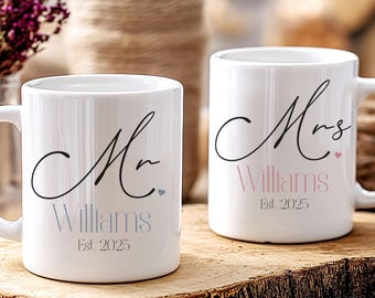 Personalized Mr and Mrs Mugs Custom Couple Coffee Mugs Wedding Gift Newlywed Gift Bridal Shower Anniversary Gift