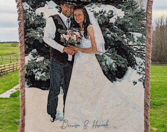 Photo Blanket Gift For Couple Picture Throw Gift For Mom Keepsake Custom Woven Picture Blanket Personalized Photo Throw Wedding Anniversary