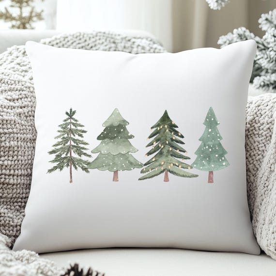 Winter Pillow Cover Pine Tree Pillow Neutral Holiday Cushion Minimalist Woodland Decor Cozy Winter Accent Pillow Farmhouse Xmas Pillow