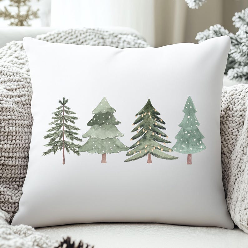 Winter pillow cover Christmas tree pillow neutral holiday cushion minimalist woodland décor cozy winter accent pillow farmhouse Xmas pillow