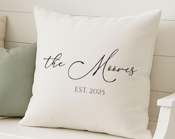 Personalized Last Name Gift Family Pillow Custom Name Established Date Wedding Gift Housewarming Cushion Home Decor Celebration Couple