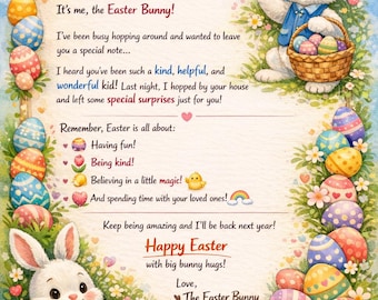 Carta editable del conejito de Pascua para tu hijo
