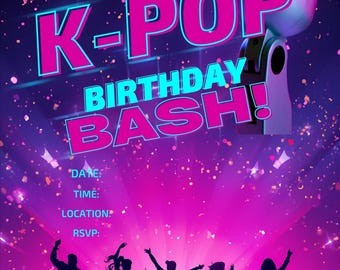 Invitación de cumpleaños K-Pop editable (descarga digital)
