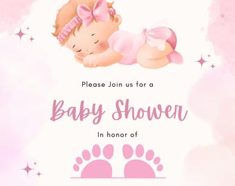 Invitación editable para baby shower, invitación rosa para baby shower, plantilla para baby shower DIY, invitación de acceso instantáneo.