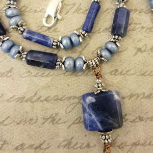 Sodalite and Light Blue Freshwater Pearls Necklace, Shades of Blue Jewelry, Sodalite Pendant Necklace image 6