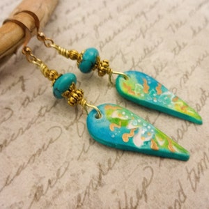 Turquoise Polymer Clay Earrings: Boho Aqua Lime Green Dangles