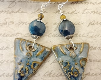 Artisan Ceramic Apatite Earrings: Rustic Boho Gemstone Jewelry