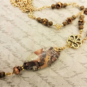Mushroom Jasper and Czech Firepolish Stone Pendant Necklace, Gift for Wife, Casual Bohemian Necklace