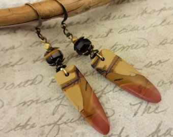Rustic Cherry Creek Jasper Earrings: Tiger's Eye & Brass Boho Jewelry