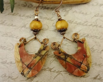 Cherry Creek Jasper Gemstone Earrings, Designer Stone Earrings, Fall Colors Jewelry, Gift for Her