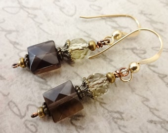 Smoky Quartz Earrings, Brown Gemstone Earrings, Gift for Wife, Gift for Her, Earthy Jewelry