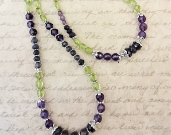 Amethyst Peridot Iolite Necklace Bracelet Set: Gemstone Jewelry