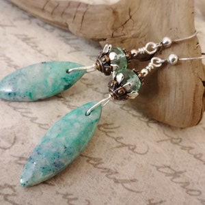 Chrysoprase Fluorite Earrings: Sterling Silver Gemstone Dangle