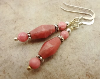 Rhodonite Gemstone Earrings, Rose Pink Stone Earrings, Rose Pink Jewelry, Gift for Her, Gift for Wife, Mother's Day Gift