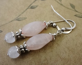 Rose Quartz Gemstone Earrings, Pink Stone Jewelry, Gift for Her, Mother's Day Gift, Gift for Wife