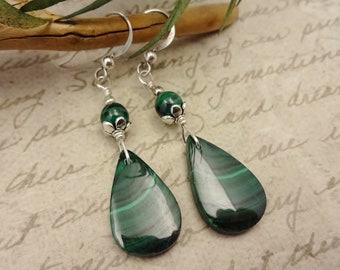 Green Malachite Gemstone Earrings, Green Stone Earrings, Designer Stone Earrings, Gift for Her