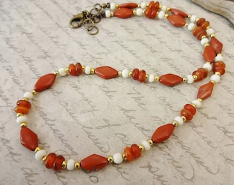 Red Jasper Bone and Horn Necklace, Boho Style Natural Stone, Unisex Jewelry, One of a Kind Jewelry