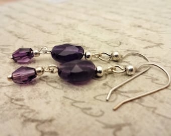 Amethyst Earrings: Sterling Silver, February Birthstone
