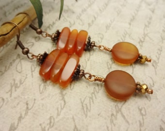 Carnelian Earrings, Carnelian and Copper Earrings, Carnelian Jewelry, Gift for Her