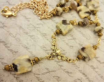 Graphic Feldspar Necklace and Earrings Set: Czech Glass Jewelry