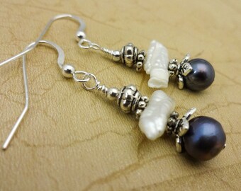 Natural Biwa Freshwater Pearl Stud Earrings White Gold Plated Base Jewelry Gift