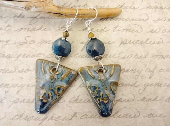 Artisan Ceramic Apatite Earrings: Rustic Boho Gemstone Jewelry