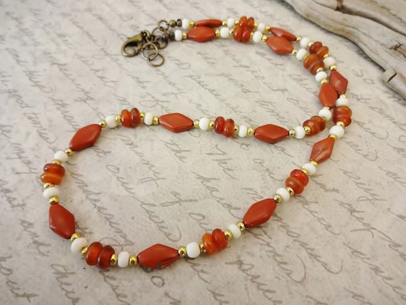 Red Jasper Bone and Horn Necklace, Boho Style Natural Stone, Unisex Jewelry, One of a Kind Jewelry