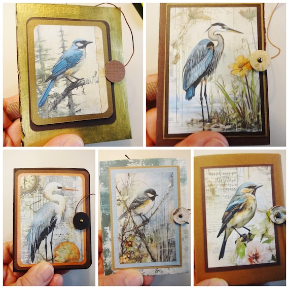 Vintage Birds Small Journal, Small Handmade Bird Journal for Writing Thoughts and Dreams