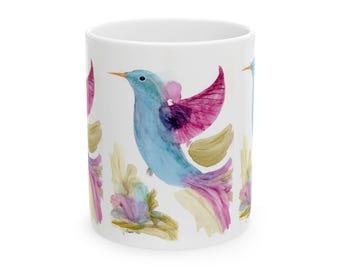 Watercolor Hummingbird Ceramic Mug: Handcrafted Coffee & Tea Cup