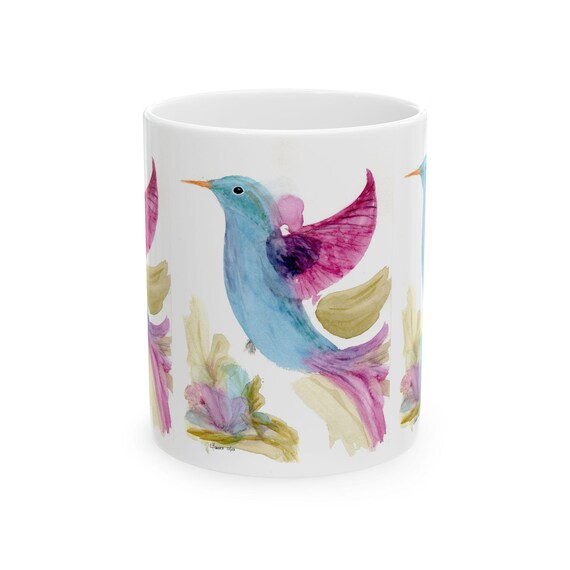 Watercolor Hummingbird Ceramic Mug: Handcrafted Coffee & Tea Cup