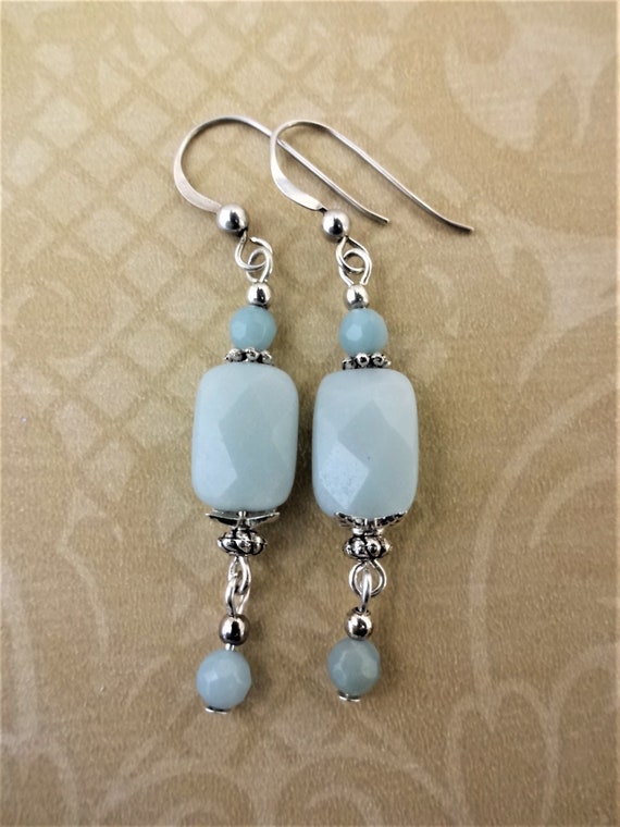 Amazonite and Sterling Silver Earrings, Aqua Gemstone Earrings, Gift for Mom, Mothers Day Gift Ideas
