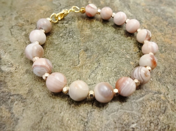 Pink Opal Gemstone Bracelet, October Birthstone Jewelry, Opal Bracelet, Pink Jewelry, Pink Stone, Gift for Her