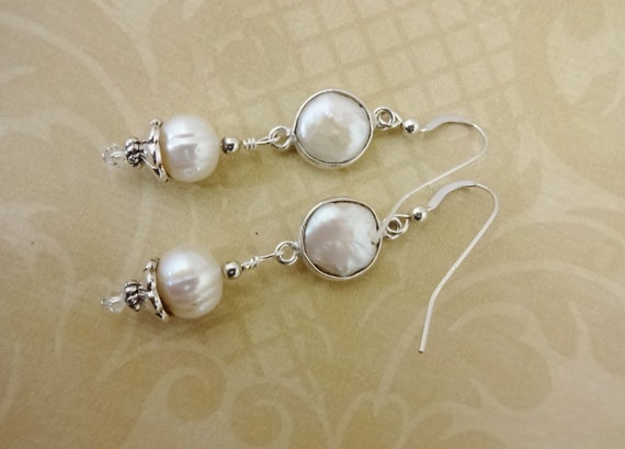 White Freshwater Pearl Earrings, White Pearl Earrings, Long Pearl Earrings, Gift for Wife, Gift for Her