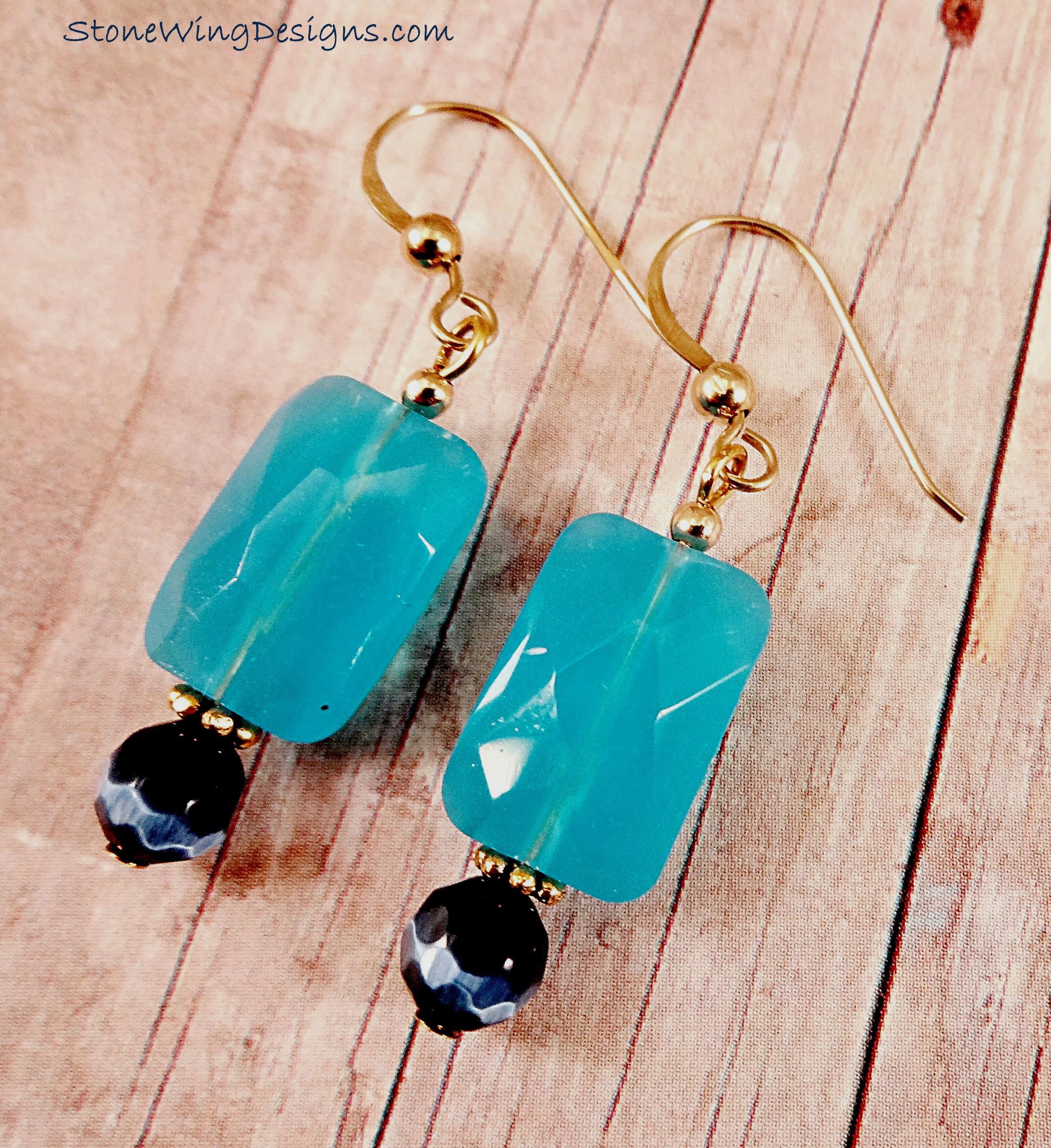 Blue Quartz Necklace, Caribbean Blue Jewelry, Blue Enamel Necklace