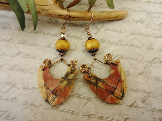 Cherry Creek Jasper Gemstone Earrings, Designer Stone Earrings, Fall Colors Jewelry, Gift for Her