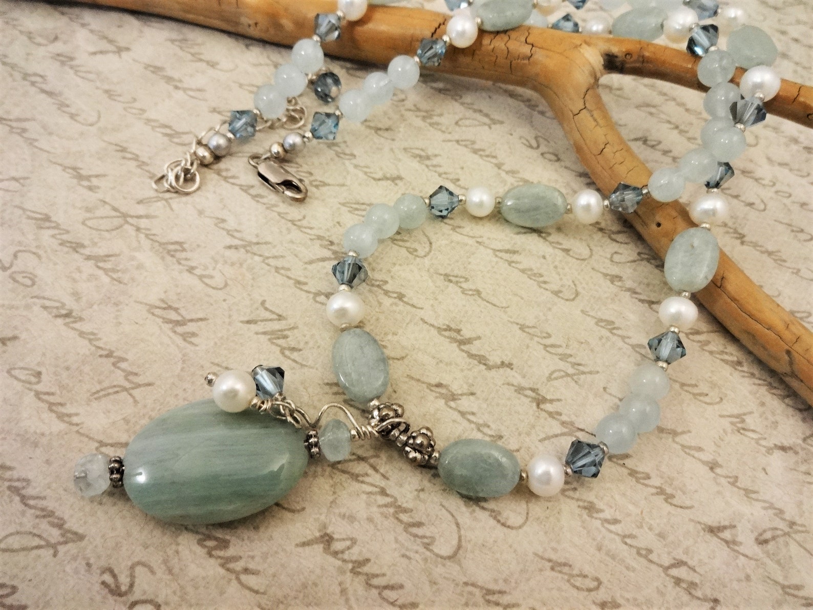 Aquamarine Pearl and Swarovski Crystal Necklace March - Etsy