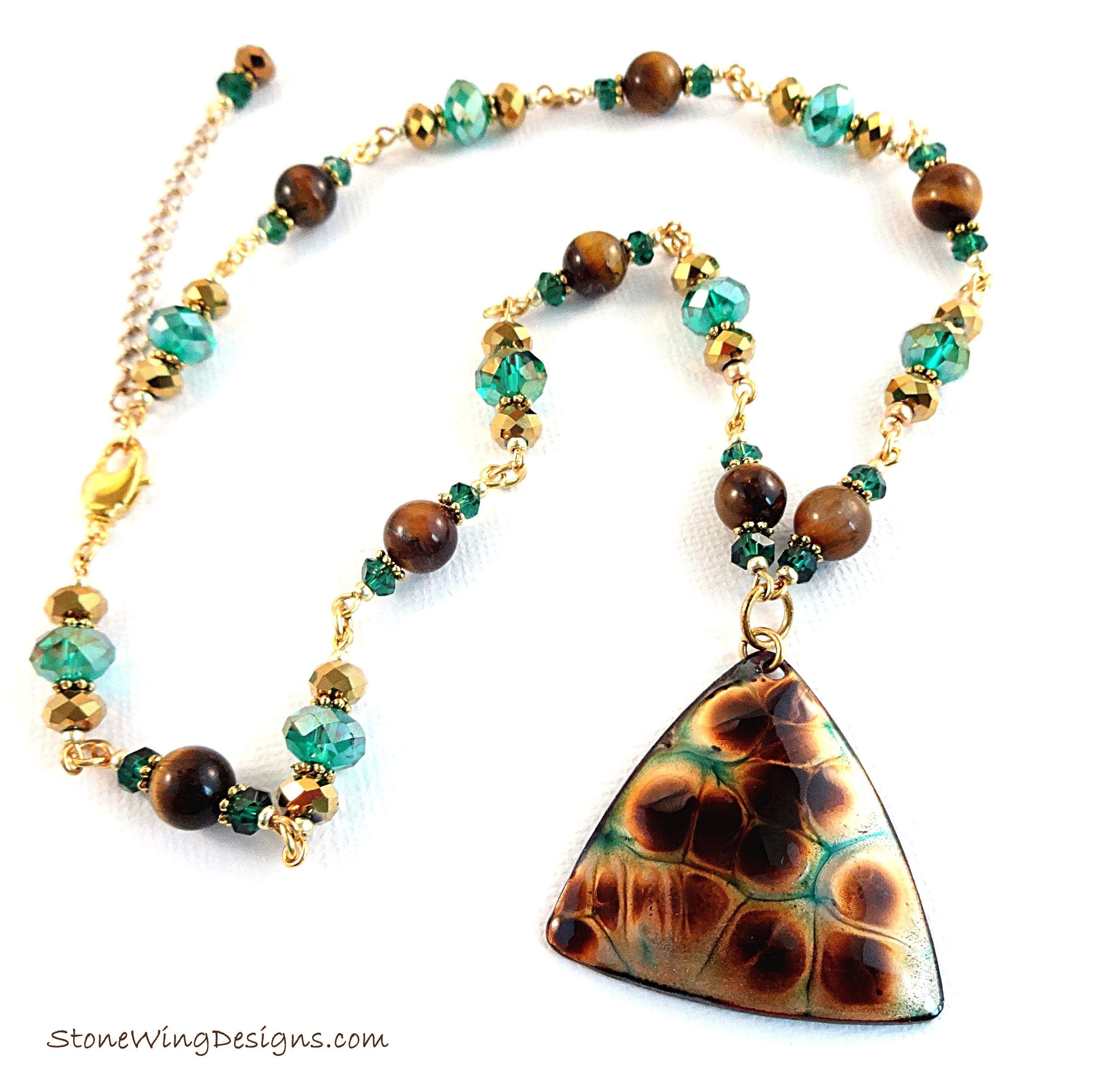 Tigers Eye Necklace, Tigers Eye Jewelry, Artisan Enamel, Gemstone