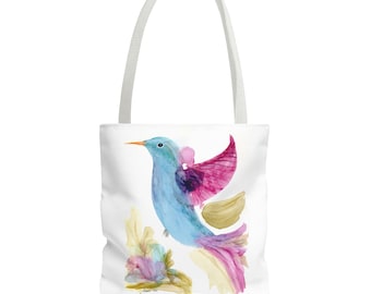 Watercolor Hummingbird Tote Bag: Floral Reusable Shopping Bag