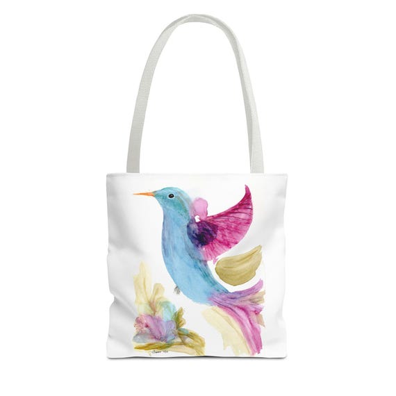 Colorful Hummingbird Tote Bag, Floral Shopping Bag, Eco-Friendly Gift, Beach Tote, Reusable Grocery Bag, Cute Accessory