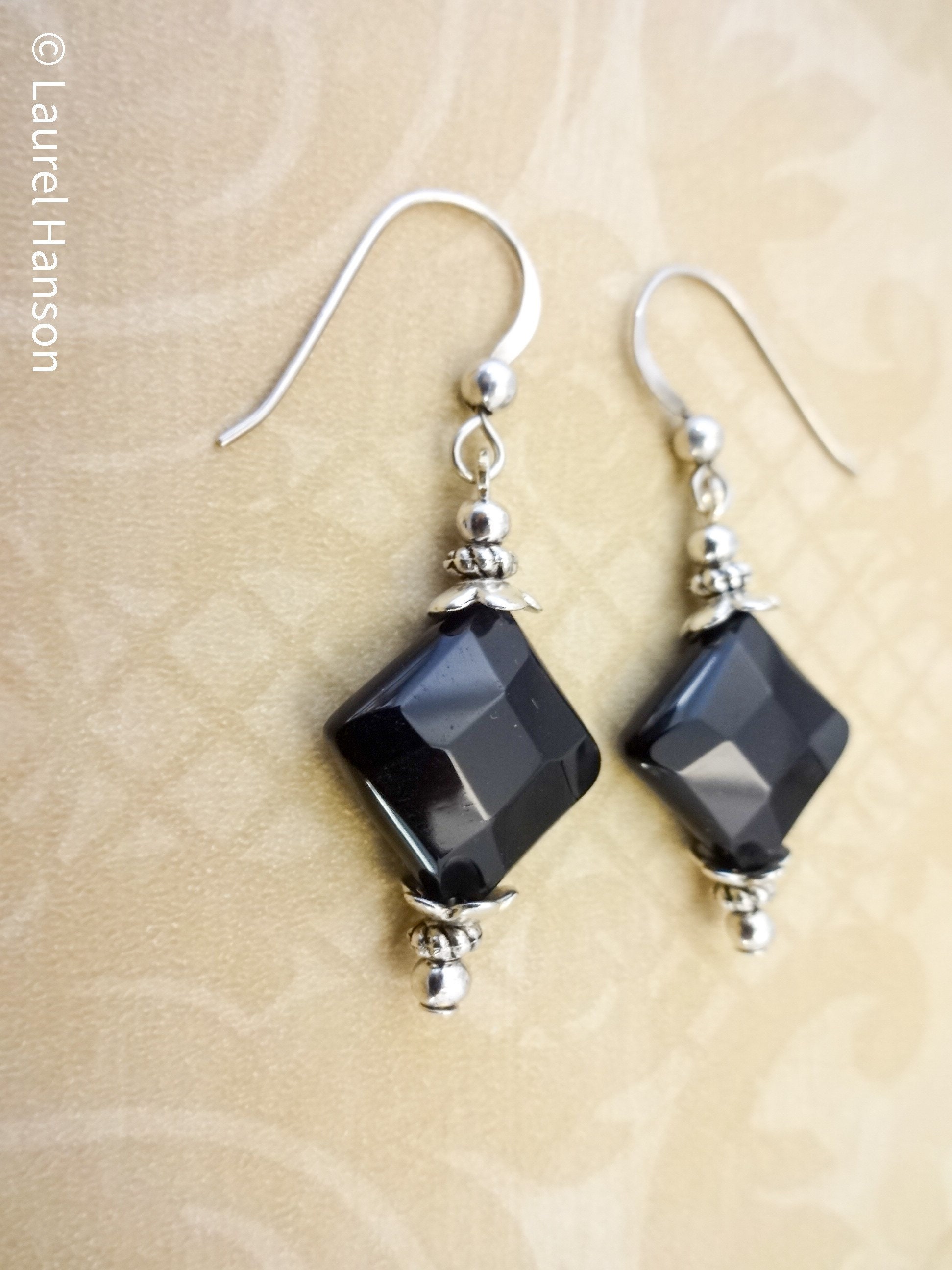 Black Onyx Gemstone Earrings, Black and Silver Earrings, Black Onyx ...