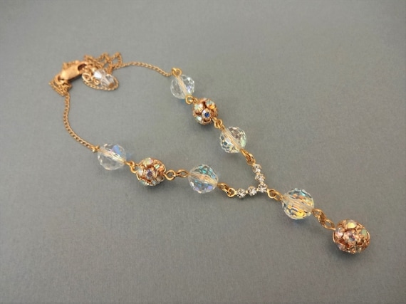 Swarovski Crystal and 14k Gold Fill Necklace, Dainty Minimalist Crystal Bead Link Jewelry Checkerboard Crystals