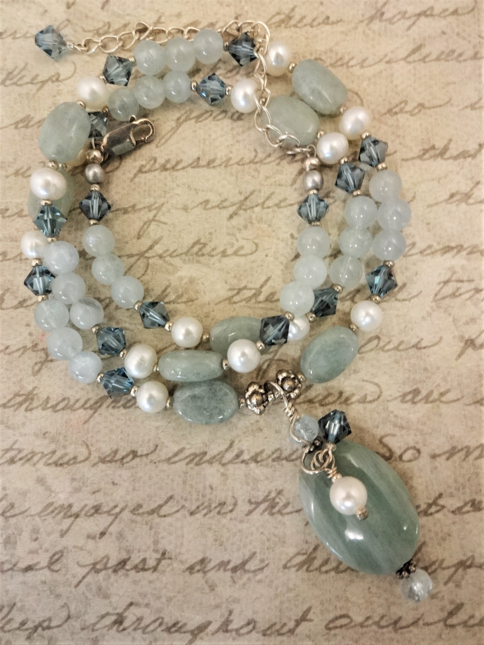 Aquamarine Pearl and Swarovski Crystal Necklace March - Etsy