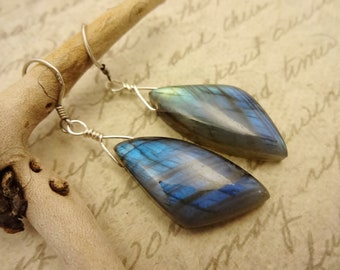 Labradorite Gemstone Earrings, Gorgeous Blue Flash Gemstone One of a Kind Earrings, Gift for Her
